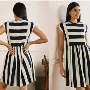 Boden | Jersey T-Shirt Dress Navy and Ivory Stripe | Sz 10  100 % Cotton